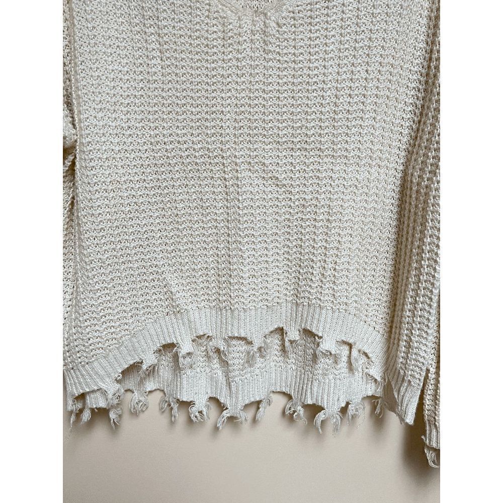 Freshman Womens Tunic Frayed Trim Cropped Sweater Beige Sz S - Picture 4 of 6